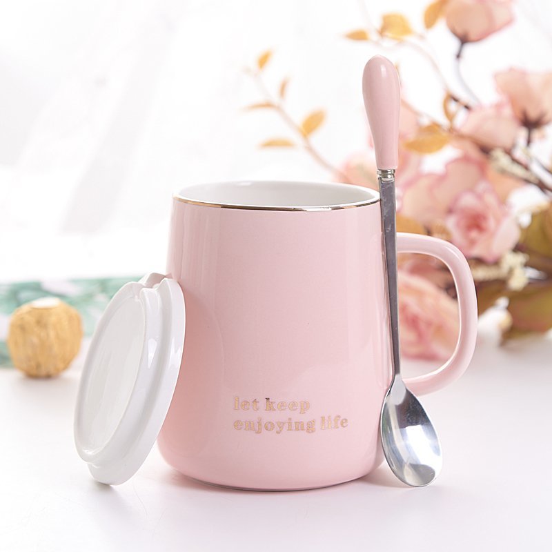 陶瓷杯子ins高颜值马克杯带盖带勺创意家用一对简约北欧女喝水杯享受