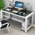 PADEN 钢化玻璃带书架写字台 多功能电竞桌 电脑桌 职工台式办公桌(C款白架子黑玻璃 120*60*75)