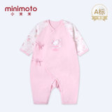 小米米minimoto新生儿长袖和连身连体衣哈衣爬服宝宝内衣(粉红-小熊和式 52cm(0-3个月))