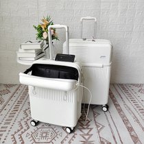 出口日本ANA超静音行李箱女前置开口登机箱20寸小型USB充电拉杆箱(质感白 高配款 USB充电 配件终身原厂保修)