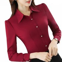 衬衫女长袖2021夏装韩版修身显瘦气质洋气打底职业女士衬衫潮(酒红色短袖 3XL)