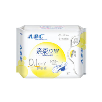 ABC 纤薄棉柔超吸收亲柔立围日用卫生巾240mm8片每包(温和成分 清新舒适)(白色（请修改） 默认值（请修改）)