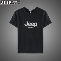 JEEP SPIRIT吉普短袖T恤简约字母图案纯棉t恤户外运动半袖打底衫圆领套头衫(2-2013黑色 XL)