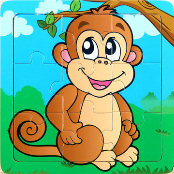 拼图木质立体3d动物模型男女智力积木早教木制拼图玩具木质拼图猴子