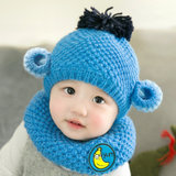 秋冬婴儿毛线帽0儿童3宝宝帽子6围巾两件套装12个月小孩加绒1-2岁(天蓝色)