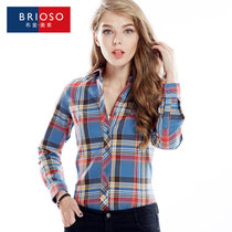 BRIOSO 女式新款全棉磨毛格子长袖衬衫 女衬衣(B142110020)