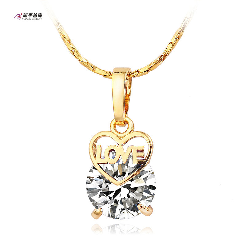 旭平项链女 镀金锆石爱心love字母短款锁骨链 女友礼物 爱的密码(优雅