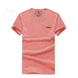 短袖T恤 夏装新款 韩版修身男士 V领纯色彩棉磨毛t恤 A10-H01(红色 XXL)