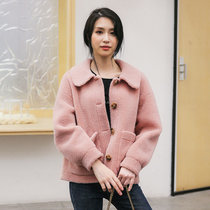 某织造 韩版nis潮流秋冬新品上衣简约气质颗粒绒外套(亚粉色 XL)