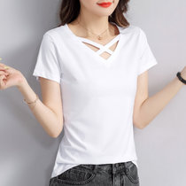 纯棉短袖t恤女夏季2022年新款宽松女装洋气高品质减龄带领polo衫(白色 L)