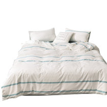 黛格单双人床上用品 1.2m 1.5m 1.8m 2.0m全棉色织水洗棉日系无印良品条纹格子小清新四件套床笠款(J格调-艾绿 默认)
