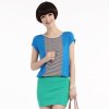 凯露禧 2013夏季纯棉条纹拼色 女圆领短袖T恤012(蓝色 S)