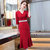 MISS LISA韩版时尚气质中长款V领连衣裙修身大码裙子YWZ8113(红色 XL)