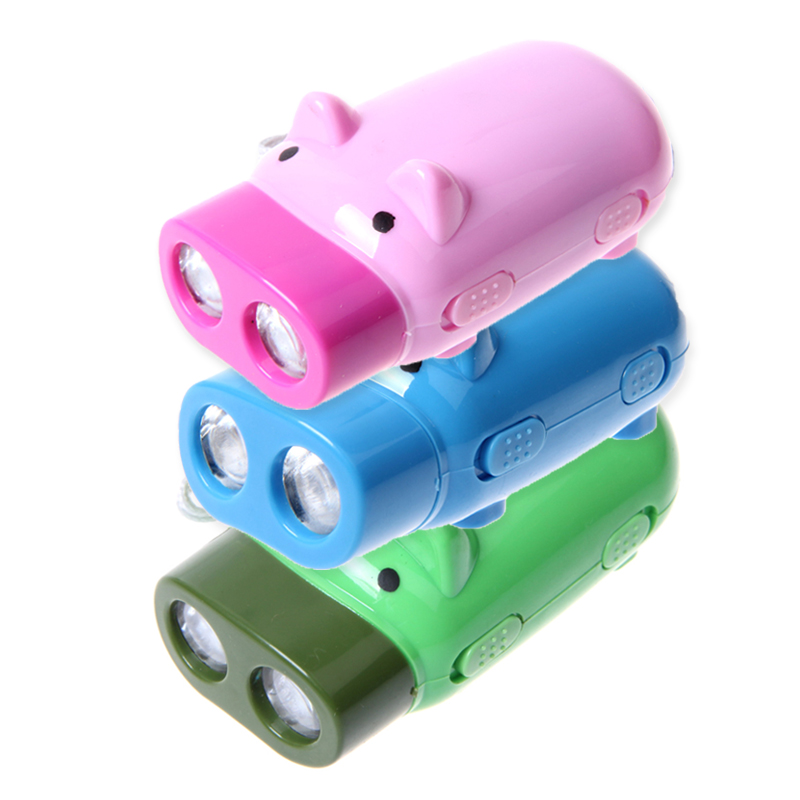 彩标 NU890 可爱小猪便捷手压式自发电LED手电筒(黑色)