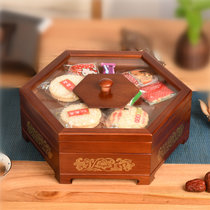 干果盒实木质收纳盒中式分格带盖创意客厅瓜子零食果盘糖果坚果盒(浅绿色)