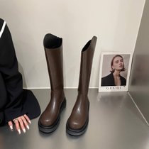 SUNTEK小个子棕色长筒骑士靴女鞋2021年新款秋冬季加绒小众设计中长靴子(BK888-21咖啡色单里 36)