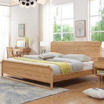 恒兴达 白橡木全实木床1.8米 日系北欧纯实木双人床1.5米 简约现代卧室家具(1.5*2米胡桃色 床+床头柜*1)