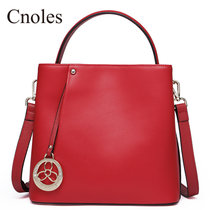 Cnoles蔻一2017新款单肩包女 牛皮手提包简约时尚休闲包包大容量(红色)
