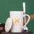 杯子陶瓷马克杯带盖勺创意个性潮流情侣咖啡杯男女牛奶杯水杯家用(经典-白色款-W)