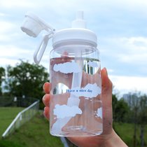 日系云朵水杯简约塑料吸管杯便携女学生高颜值杯子可爱大容量夏季(500ml白云塑料杯（防摔）单杯+吸管)