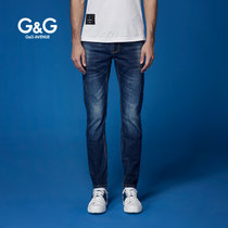 G&G男装新品春季做旧划烂男士牛仔裤蓝色小脚牛仔裤修身牛仔男裤(蓝色 38)