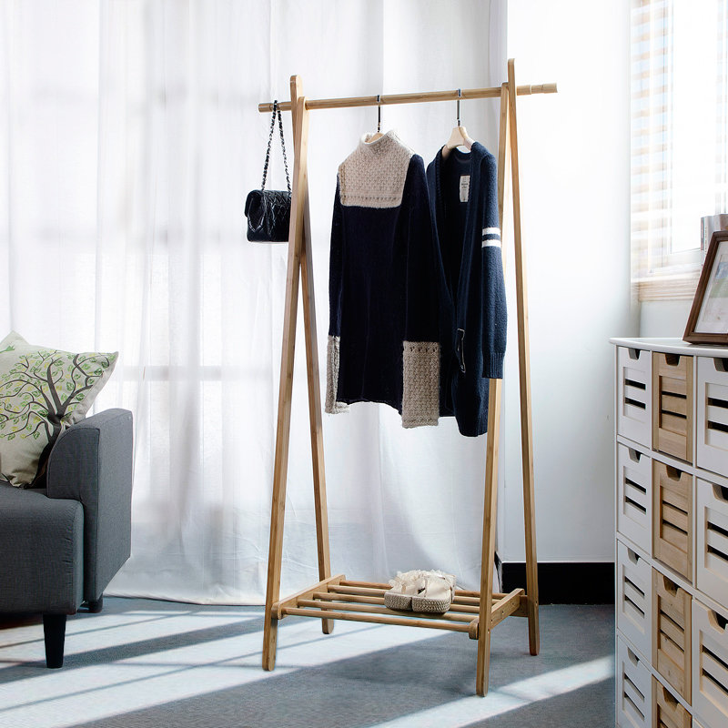 唯妮美 全竹子落地式衣帽架 宜家北欧可折叠挂衣架衣服储物架 包邮