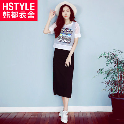 韩都衣舍2017韩版女装夏装新款显瘦两件套短袖连衣裙JM5212蒖0420(黑色 S)