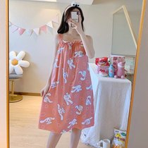 SUNTEK绵绸睡衣女夏绸吊带睡裙甜美可爱性感休闲可外穿背心裙家居服(桔红色 669玉桂狗)
