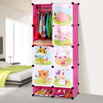 索尔诺 卡通衣柜 简易儿童宝宝婴儿收纳柜组合塑料树脂组装衣橱衣柜(粉色 魔片衣柜A5108)
