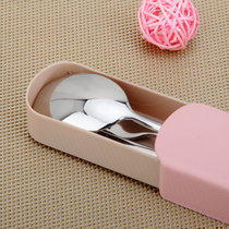 创意不锈钢便携式餐具三件套韩式学生可爱筷子叉子勺子套装旅行盒(粉色 三件套)