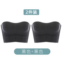 SUNTEK无肩带防滑外穿大胸显小内衣女薄款抹胸式聚拢美背婚纱隐形文胸罩(黑色+黑色【两件】 34/75D 薄杯)