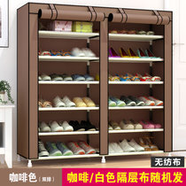 家时光 金属鞋柜简易铁艺多层组装双排无纺布收纳防尘经济型鞋架组合多格(12格咖啡色)