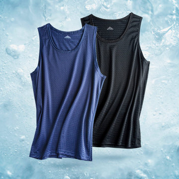 冰丝男士背心无痕薄款透气跨栏吊带运动内穿无袖打底汗衫外穿蓝色xxxl