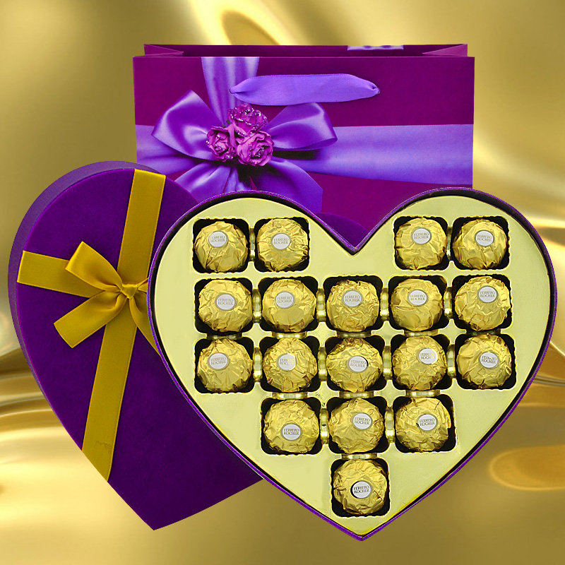 费列罗巧克力礼盒装紫色心形18粒金莎 送女友生日礼物情人节礼物进口