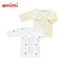 Emimi 爱米米 日本制造 婴儿纯棉和尚服套装宝宝内衣 0-3个月(新生儿（0-3个月） 星星黄条纹短款套装)