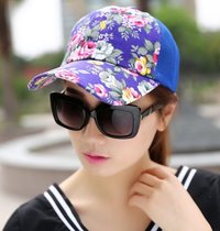 SUNTEK韩版潮女夏天遮阳棒球帽时尚太阳帽夏季防晒透气网帽迷彩鸭舌帽子(可调节 花紫色)