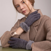 伊格葩莎毛绒手可触屏套冬天女分指加厚保暖加绒骑车防风韩版可爱手套(灰色)
