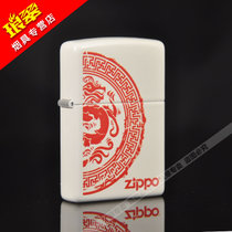 新款zippo煤油纯铜打火机正版白哑漆彩红色彩印中国风龙图腾28855