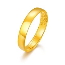 阿玛莎S925银镀金内福字光面条戒指(金色)