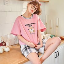 SUNTEK睡衣女夏季年新款韩版学生短袖短裤可出门薄款家居服两件套(L-6607)