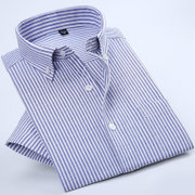 2016新款夏装商务休闲男士牛津纺衬衫短袖衬衣 BZ(DXN09蓝白条纹)