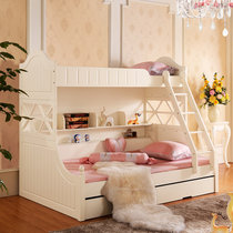 圣肯尼家具 韩式简约儿童床子母床上下床双层床三层床 高低床组合床(象牙白 1.35m子母床+拖床+床垫*2)