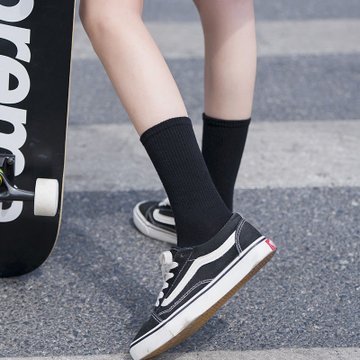suntek男士黑白袜子拍婚纱照男中筒春秋黑色袜子女配