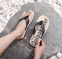 SUNTEK韩版人字拖男士拖鞋夏季时尚外穿学生个性凉拖1滑软底沙滩鞋(43 木纹字母黑)