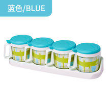 茶花厨房调料盒组合套装玻璃盐罐家用塑料调料瓶收纳盒小号调味罐(4组玻璃调味盒蓝色 默认版本)