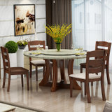 大理石餐桌椅组合北欧简约水曲柳实木餐桌圆形现代小户型圆桌餐台(4张餐椅)