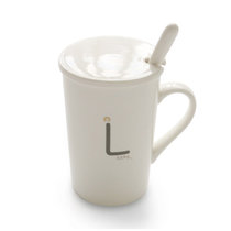 陶瓷杯子水杯学生简约茶杯咖啡杯马克杯杯子情侣韩版家用创意水杯大容量对杯牛奶马克杯(L姓--带盖勺)
