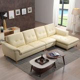 左右真皮沙发现代简约时尚大小户型客厅沙发组合实木家具 DZY6008(C1011米黄色 转二件正向+休单)