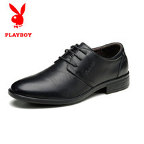 花花公子（PLAYBOY）男鞋春季新款男士皮鞋商务英伦系带休闲鞋(黑色 43)