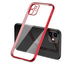 树虎电镀直边适用iPhone13pro手机壳苹果11超薄12全包软壳X/XS透明7/8P魔方保护套(红色 苹果13Pro)